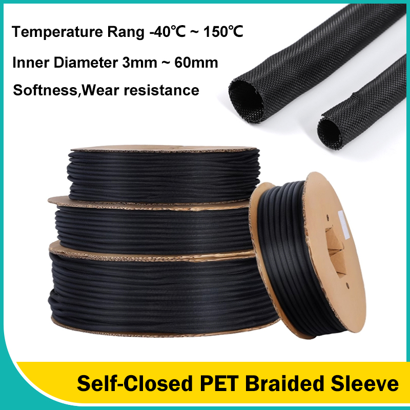 Cable Sleeve Braided - 3mm ~ 60mm Nero Chiusura automatica